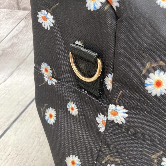 Alice + Olivia Daisy Black Floral Print‎ Weekender Duffel Bag Overnight Handbag - Picture 6 of 13